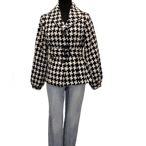 Chadwicks Houndstooth Balloon Puff Sleeve Belted Jacket